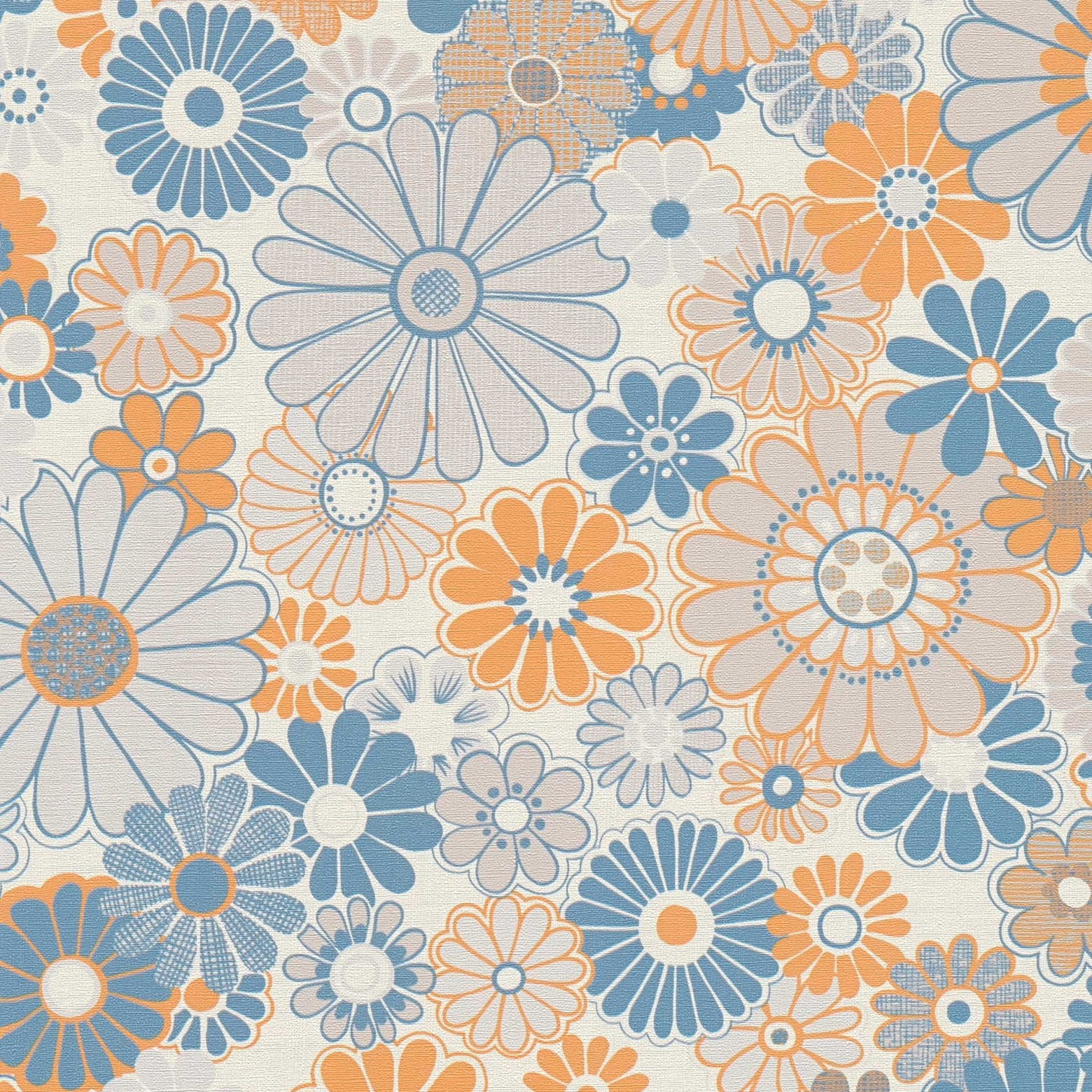 vintage floral wallpaper blue orange floral wallpaper in retro style
