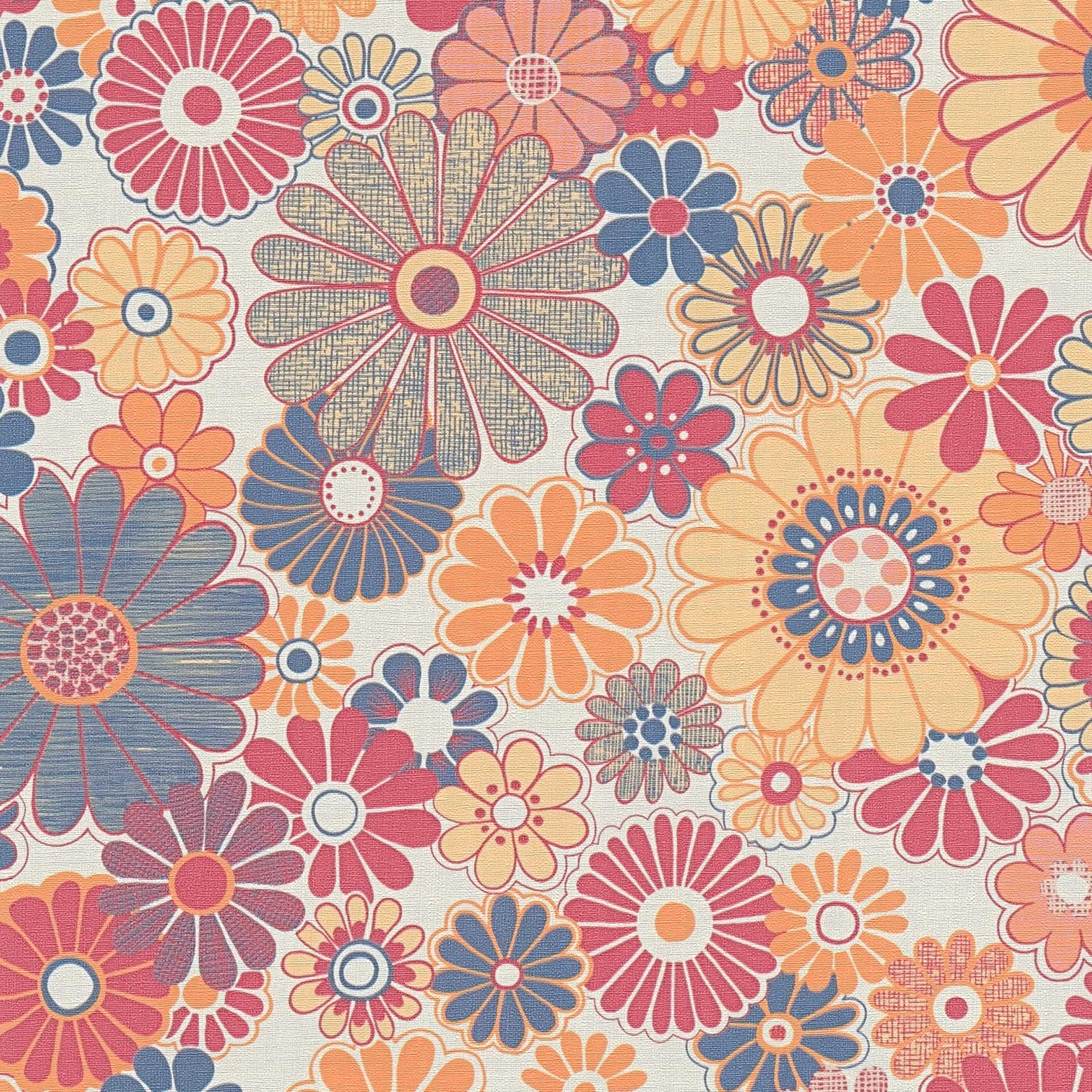 retro wallpaper with flowers floral nonwoven wallpaper red blue