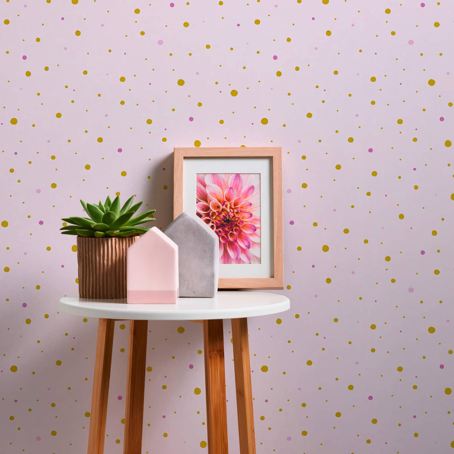 Vliestapete Little Stars Mit Punkten - Metallic Rosa Fürs Kinderzimmer