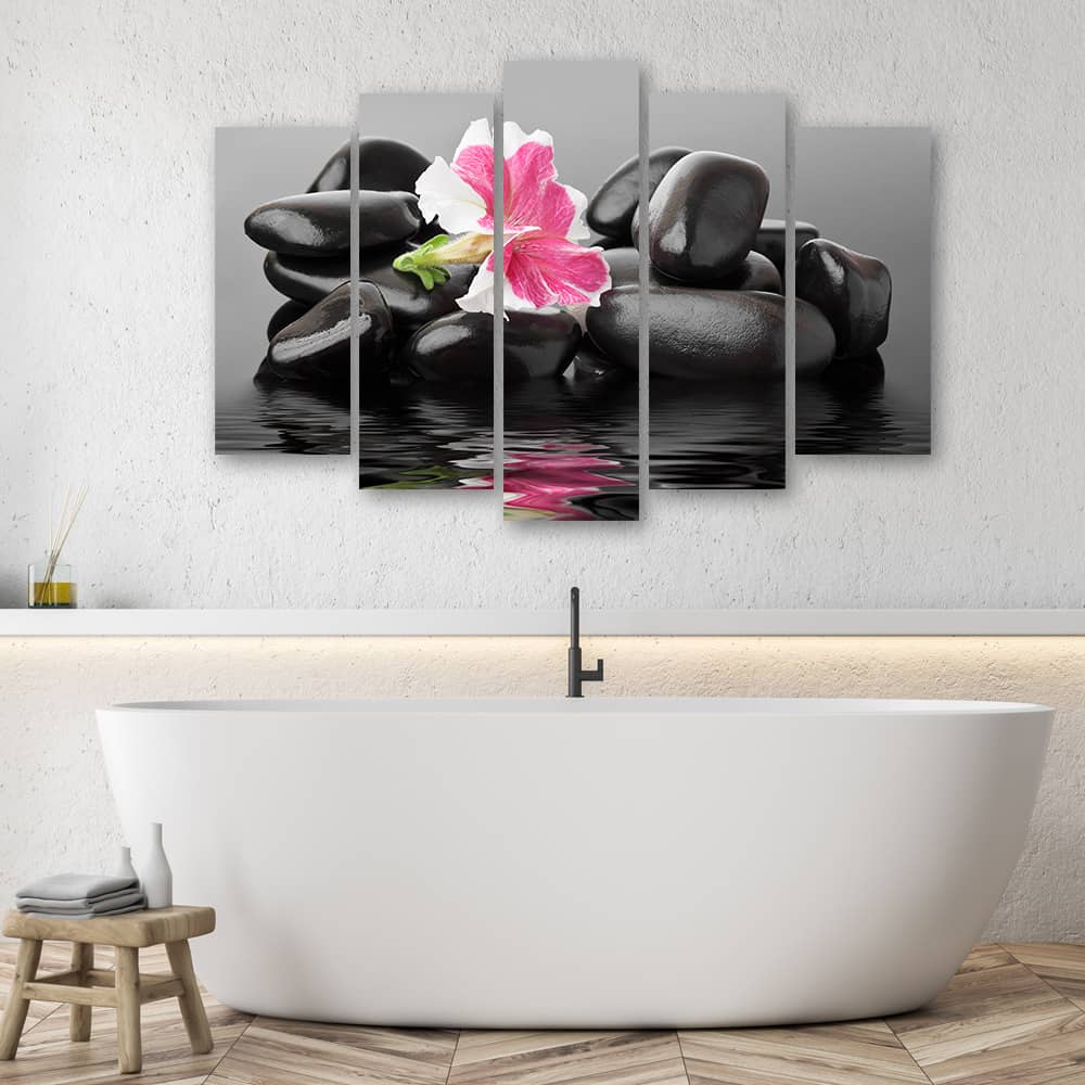 5delige canvasdruk Stenen Bloem Zen Spa wallart.nl
