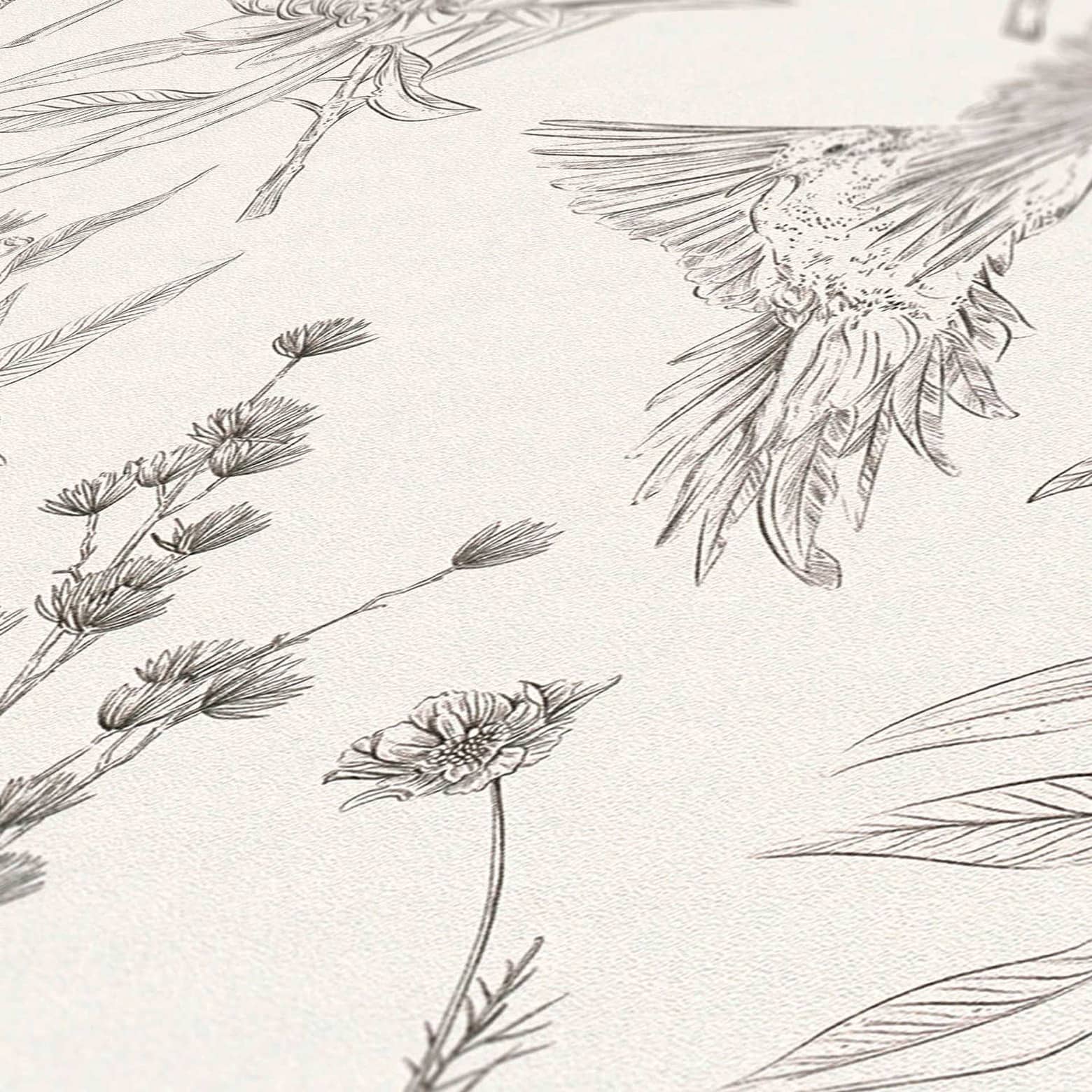 nonwoven wallpaper with flowers and birds black and white wallpaper