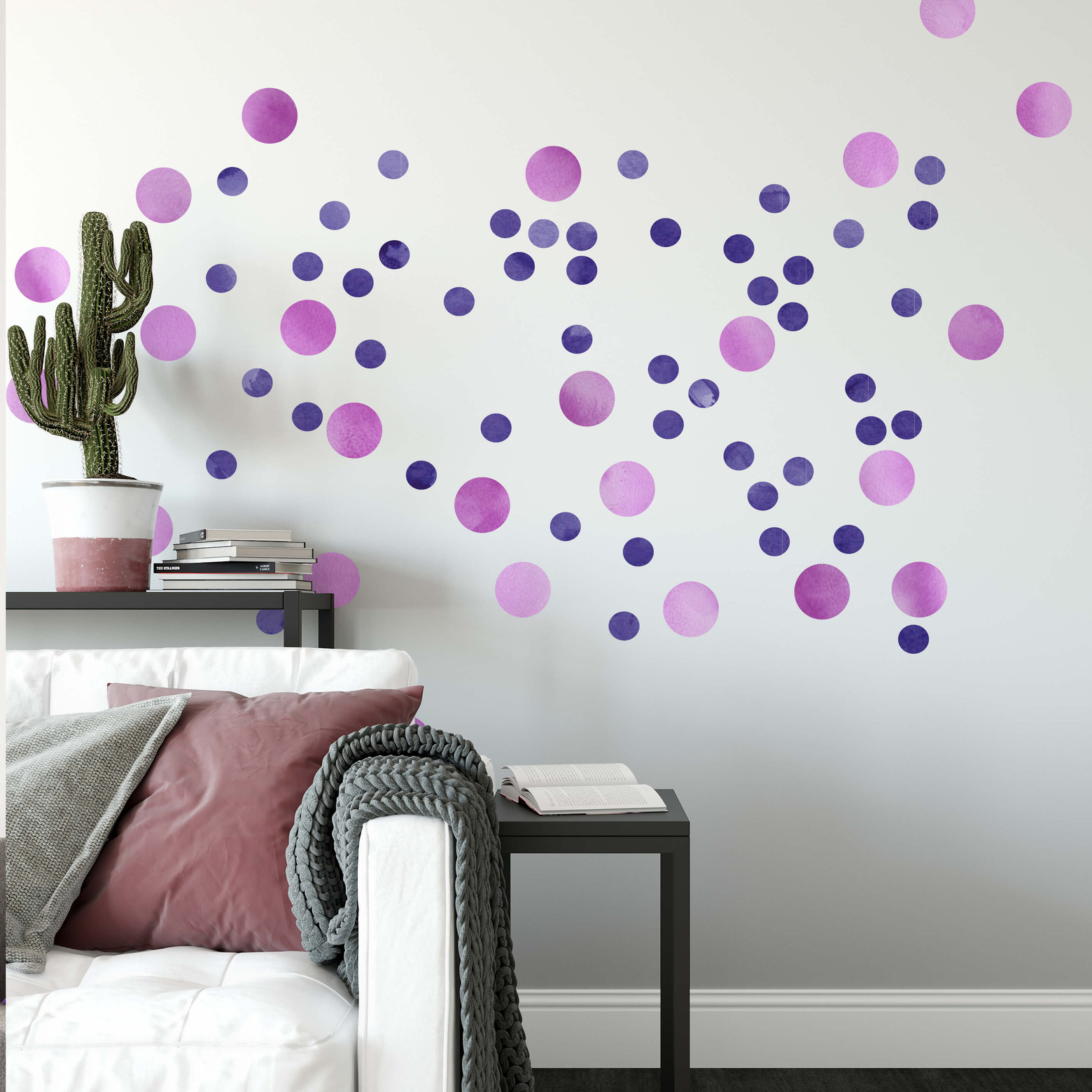 Kreative Klebepunkte - Wandtattoo-Dots als Deko Punkte Wandtattoo Watercolor Punkte Set lila (50-teilig) | wall-art.de
