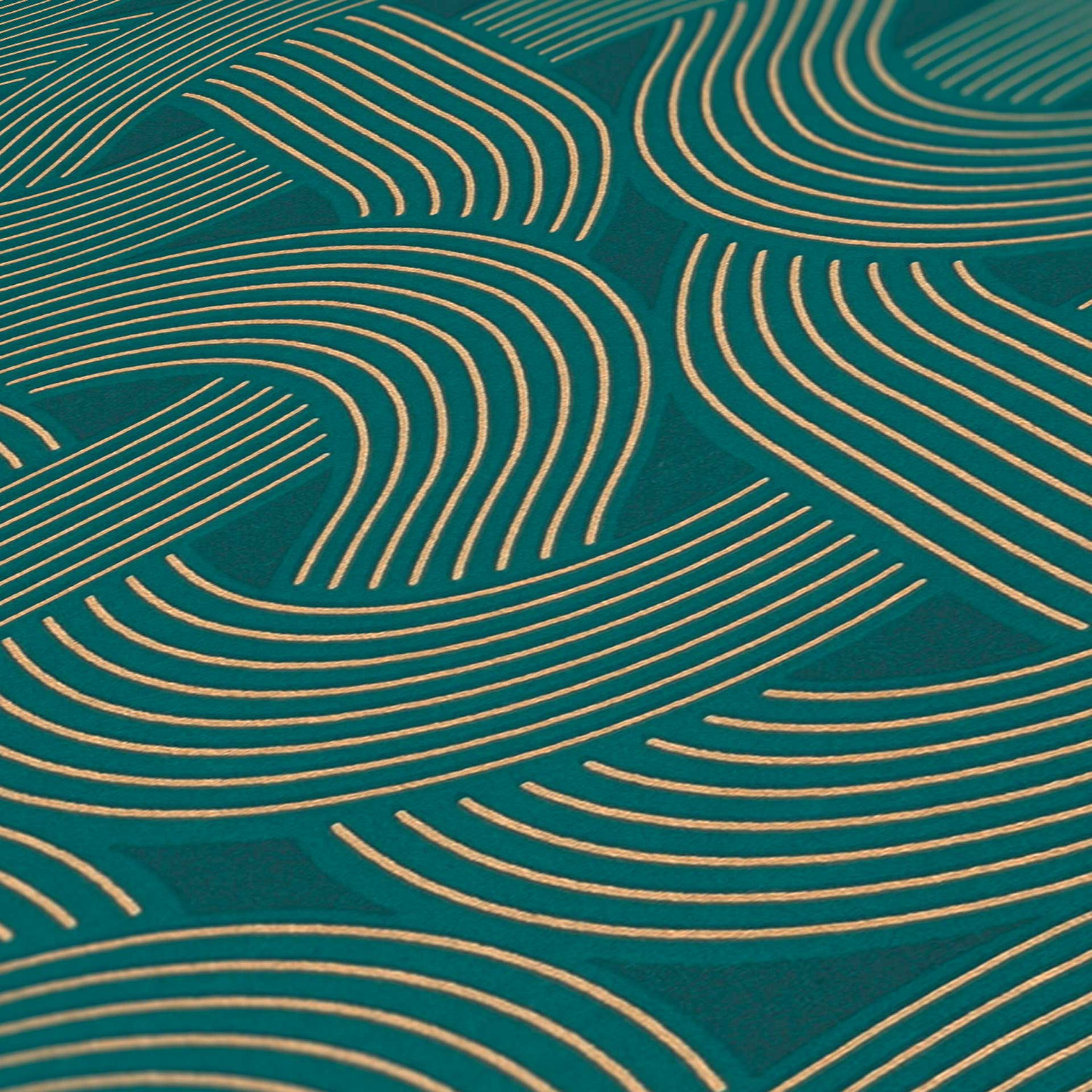 Art deco wallpaper blue gold graphic wallpaper with line pattern