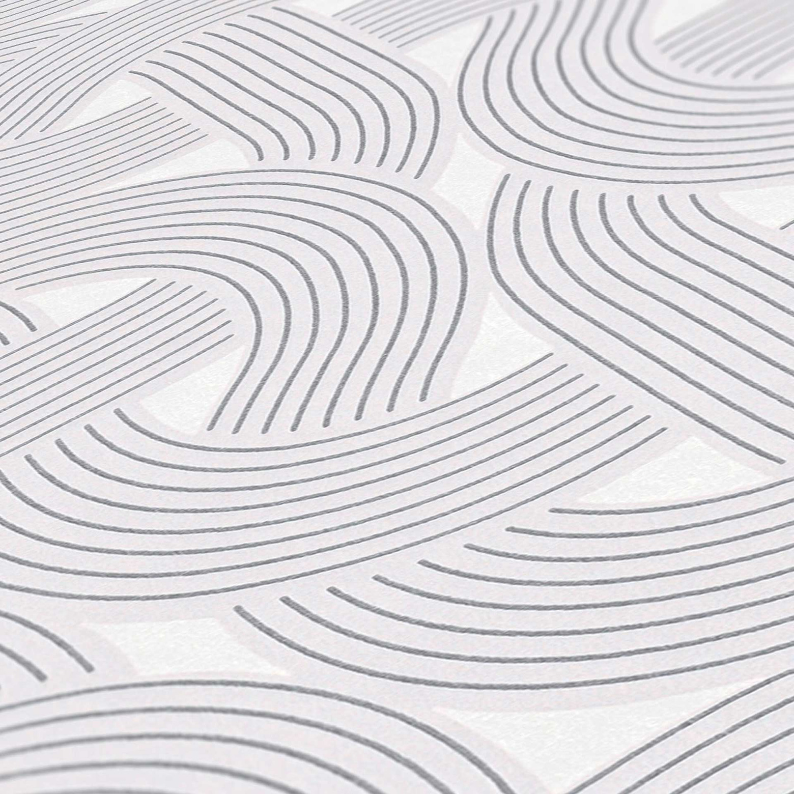 Art deco wallpaper white silver graphic wallpaper with line pattern