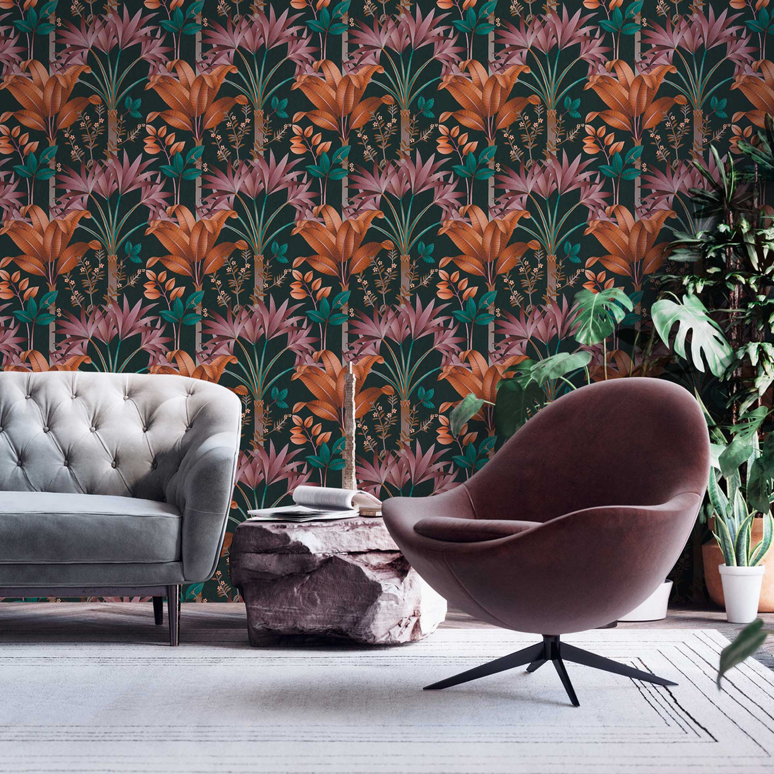 Carta Da Parati Grigia Nera Effetto Giungla - Tessuto Non Tessuto Con Riflessi Metallici - Foto 2