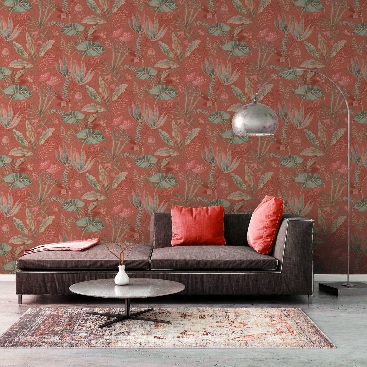 nonwoven wallpaper with mixed leaves colourful floral wallpaper