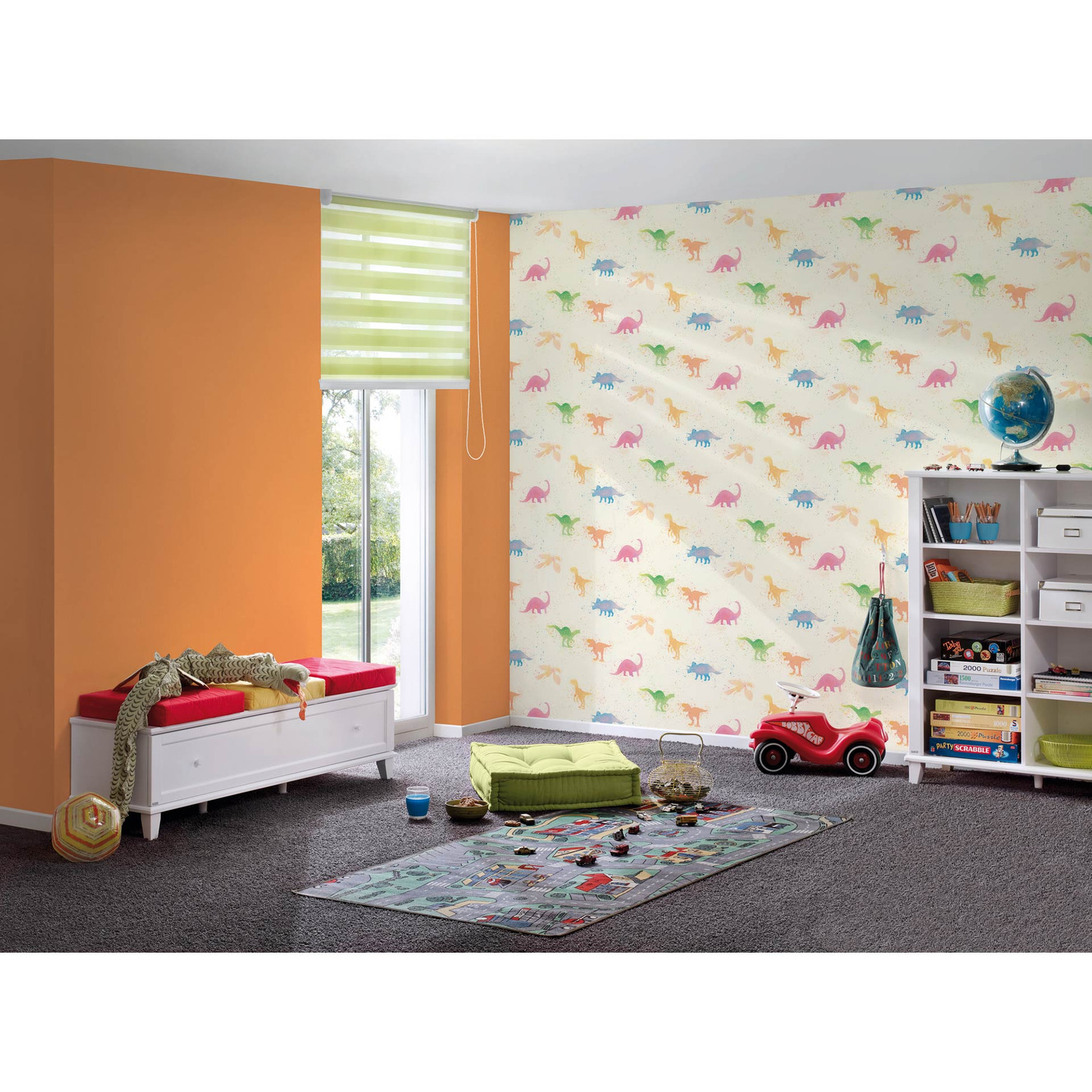 Colourful design for playfully beautiful walls Orange unit wallpaper