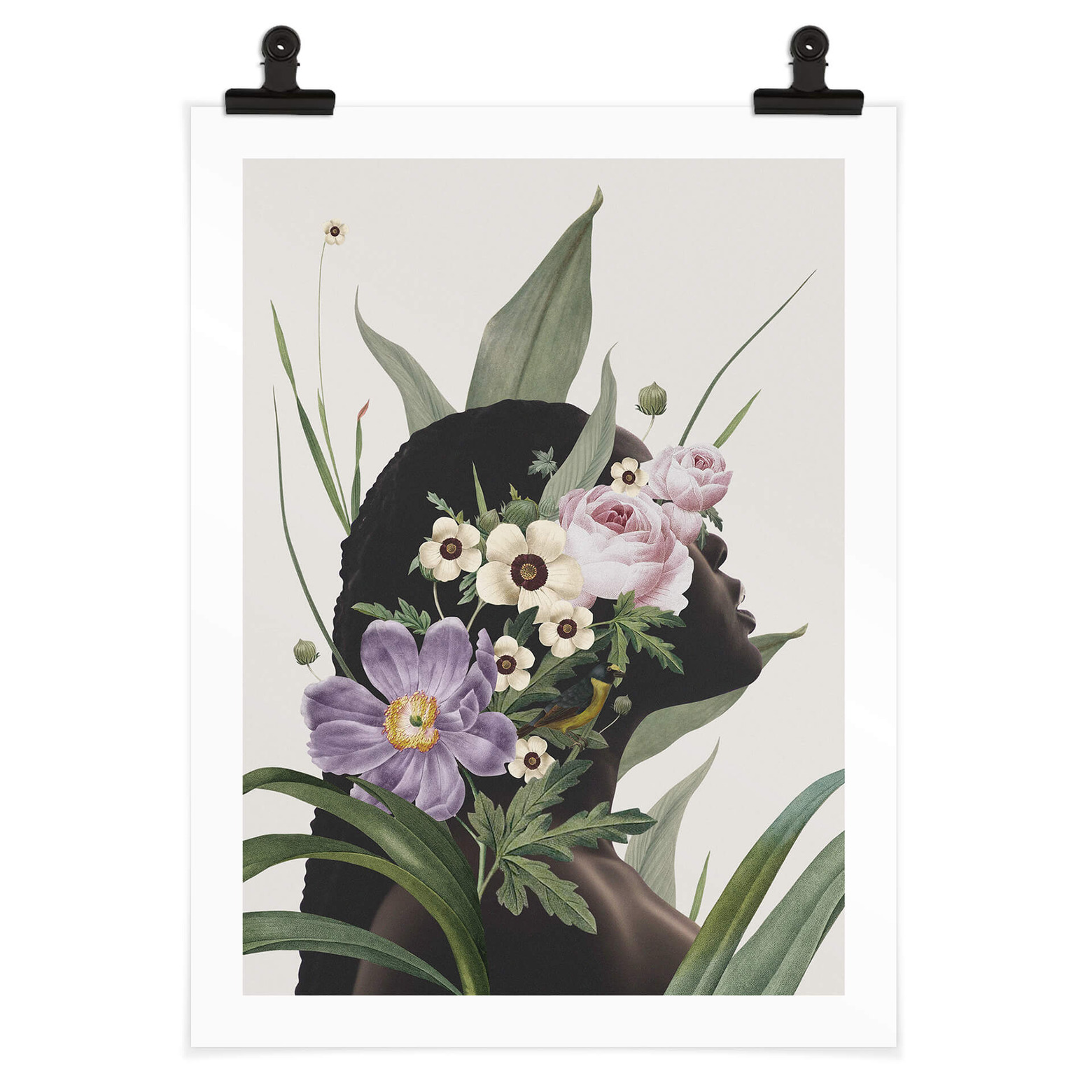 Poster Frida Floral Studio Vrouwensilhouet met Lila Bloemen wallart.nl