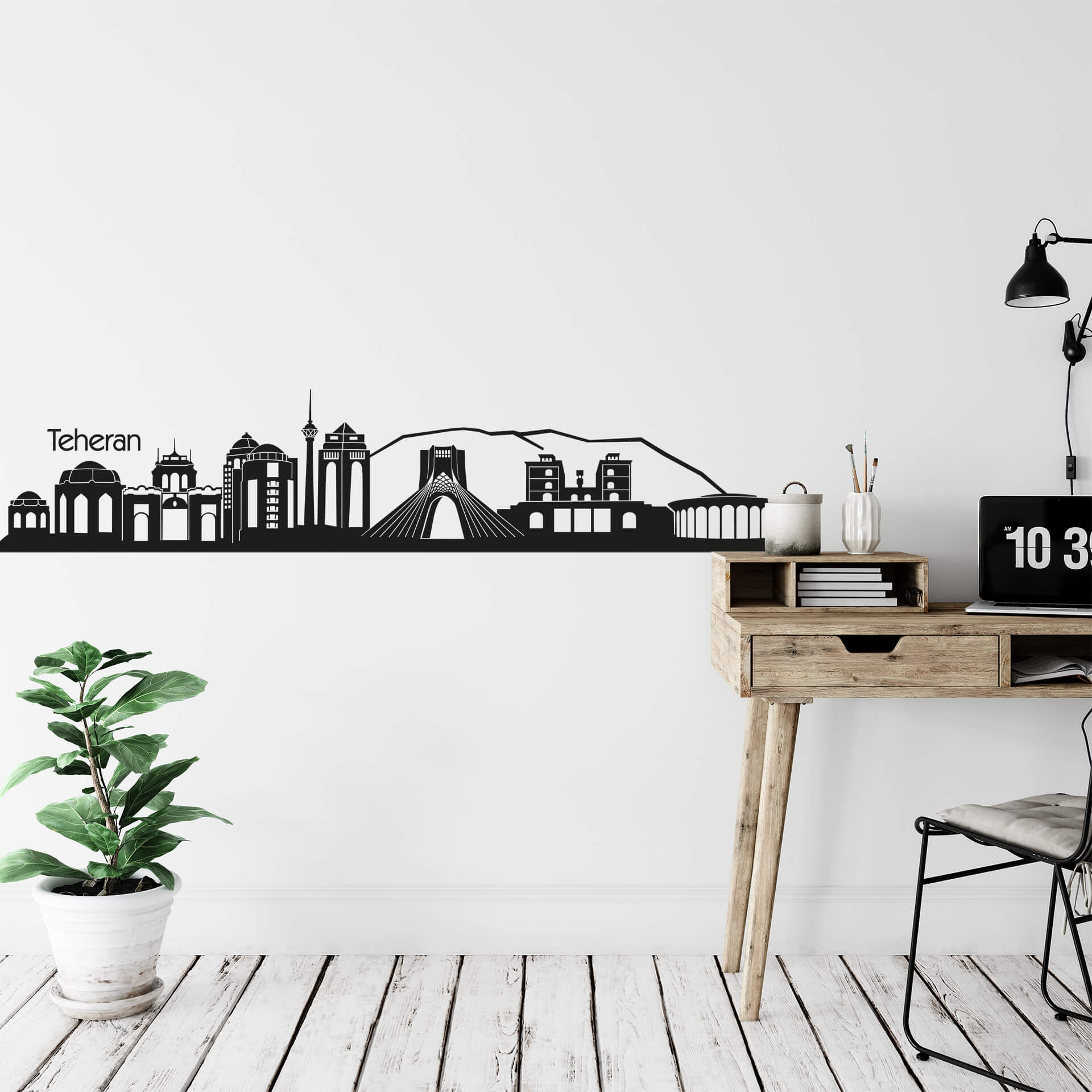 Wandtattoo Teheran Skyline – Selbstklebende Wanddekoration Für Wohnzimmer, Büro Oder Kinderzimmer, 80x29 Cm, Braunes Stadtmotiv, Einfach Anzubringen
