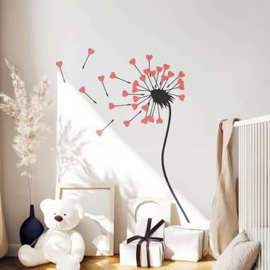 A350 Wandtattoo Mit 2 Pusteblumen Und 25 Samen – 120x80 Cm, Creme-weiß, In 40 Farben Und 3 Größen Erhältlich
