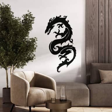 Adesivo Murale Kiwistar Testa Di Drago - 6 Dimensioni, Rimovibile, 128x120 Cm - Giallo Zolfo