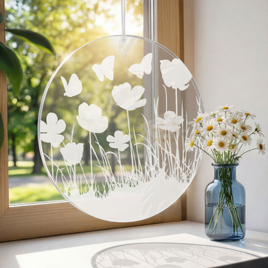 PLIGREAT Suncatcher Acrilico Fiore Fata Colorato – Decorazione Da Finestra O Parete – Luccicante Al Sole – 16 Cm Con Catena