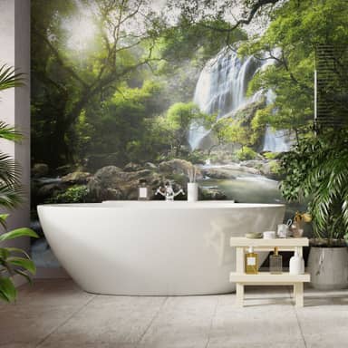 Stampa Su Tela AYAROS - Quadro Cascata Naturale Nella Foresta, Decorazione Da Parete Per Camera Da Letto