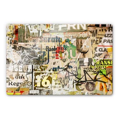 Impression sur verre - Image sur verre - Un collage coloré avec des éléments rétro et pop art