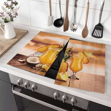 TMK Copri Piano Cottura In Vetro Temperato 60x52 Cm | Protezione Universale Per Induzione E Gas | Tagliere, Sottopentola, Vassoio Da Portata | Decorazione Con Frutta