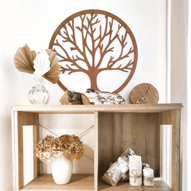 Plaque Décorative « Home » En Bois - Motif Maison, Arbre, Vélo, Style Rustique, Salon/chambre