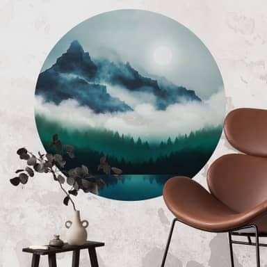 Grand Sticker Mural Paysage Montagnes Bleues – Tissu Repositionnable 240x200 Cm