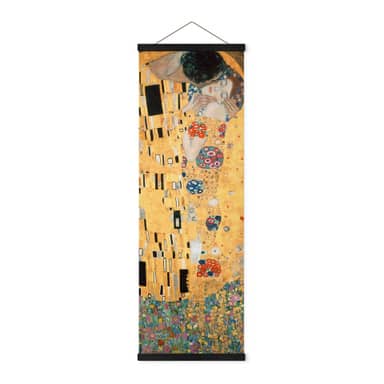 Quadro Klimt 'Il Bacio' 60x30 Cm Su Tela - Stampa Verticale Per Soggiorno, Camera, Made In Italy - Foto 2