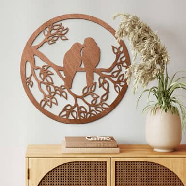 Décoration Murale Artisanale – Deux Zozios Sur Une Branche, Matériaux Naturels, Fait Main En France
