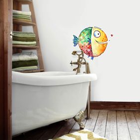 S-pkm415 Wandtattoo "Fische & Meerjungfrau" Fürs Badezimmer - 58 X 30 Cm, Mehrfarbig, Made In Germany